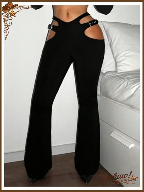 Low Waist Flare Leg Pants Bootcut Y2K Trousers Night Out Casual Wear - Picture 3 of 6